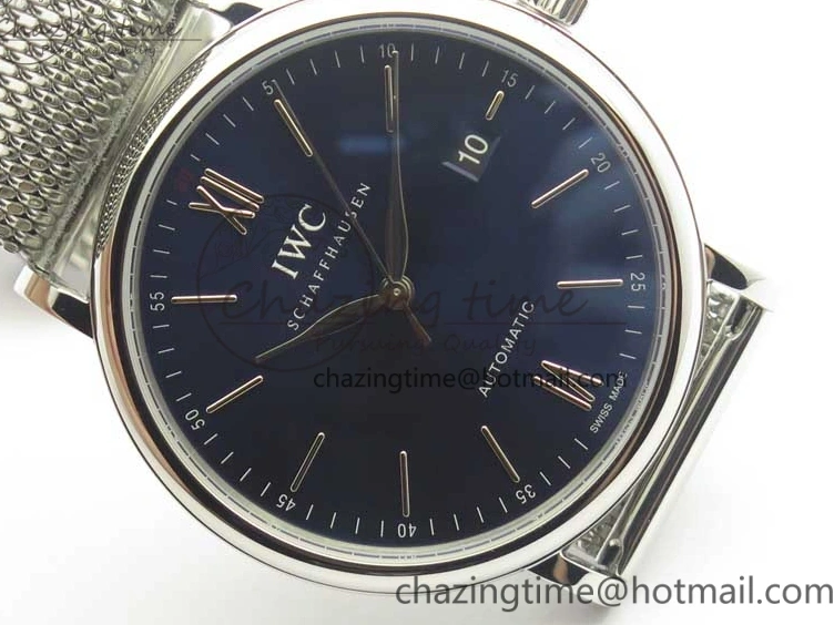 MIROTIME 0307 Portofino IW356501 SS V3 MK 1:1 Best Edition Blue Dial On SS Mesh Bracelet MIYOTA Timeless 7194